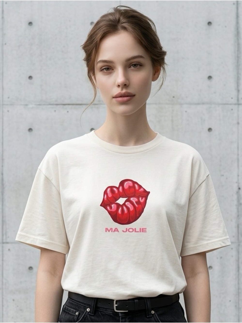 Nwot Ma Jolie Unisex Cream Short Sleeve Graphic Tee Shirt Thick N Juicy - Size M